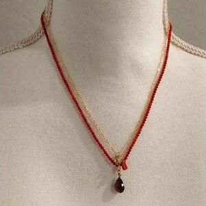 Beautiful artisan gold fill garnet and bead necklace and earring set like new